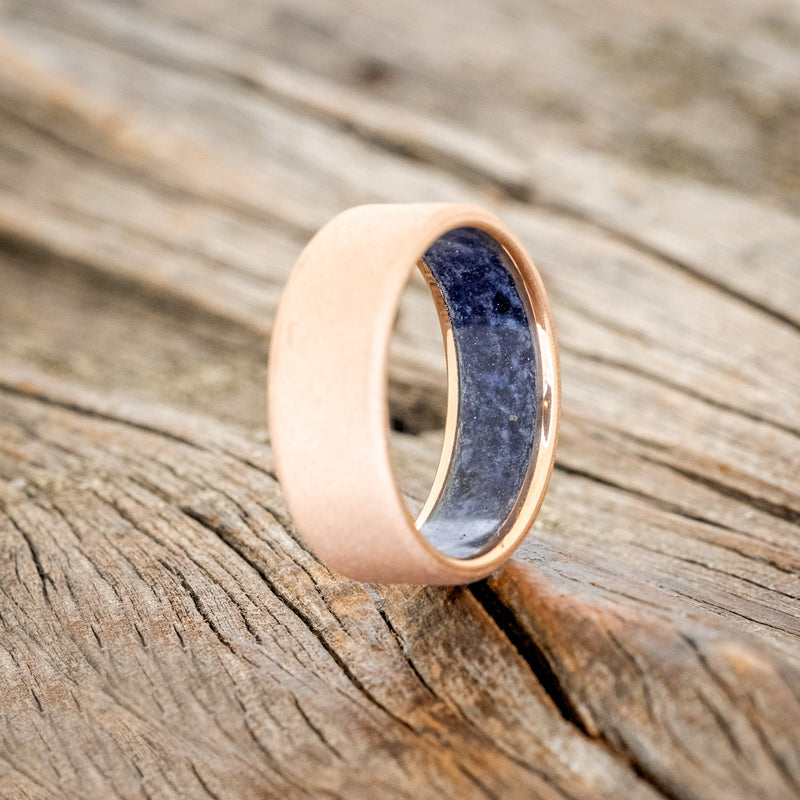 BLUE GOLDSTONE CHANNEL LINED RING WITH SANDBLASTED FINISH-4