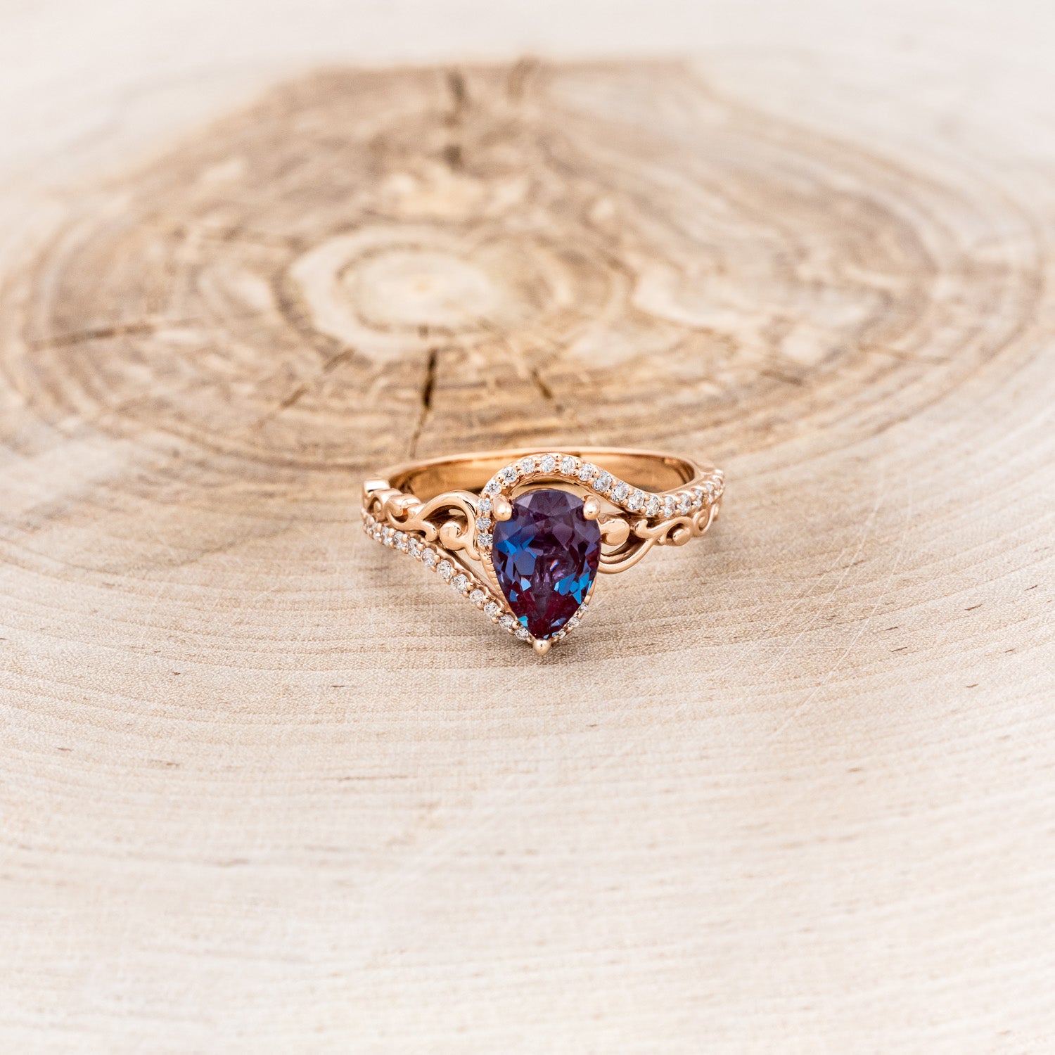 "SCARLET" - PEAR-SHAPED LAB-GROWN ALEXANDRITE ENGAGEMENT RING WITH DIAMOND ACCENTS-4