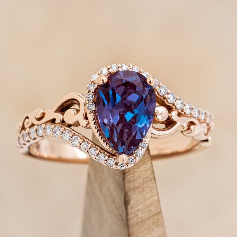 "SCARLET" - PEAR CUT ENGAGEMENT RING WITH DIAMOND ACCENTS-Staghead Designs