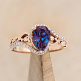 "SCARLET" - PEAR-SHAPED LAB-GROWN ALEXANDRITE ENGAGEMENT RING WITH DIAMOND HALO - READY TO SHIP