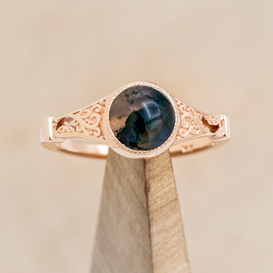 "SELENE" - ROUND CUT CENTER STONE ENGAGEMENT RING WITH FILIGREE AND CRESCENT MOON ACCENTS-Staghead Designs