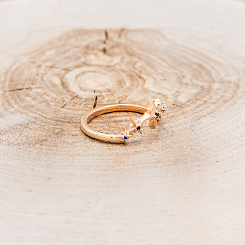 "SIDRA" - TOI ET MOI ROUND OREGON SUNSTONE ENGAGEMENT RING WITH A CRESCENT MOON SALT & PEPPER DIAMOND ACCENT & TRACER-14