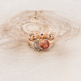 "SIDRA" - TOI ET MOI ROUND OREGON SUNSTONE ENGAGEMENT RING WITH A CRESCENT MOON SALT & PEPPER DIAMOND ACCENT & TRACER-4