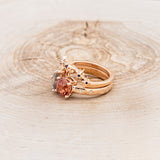 "SIDRA" - TOI ET MOI ROUND OREGON SUNSTONE ENGAGEMENT RING WITH A CRESCENT MOON SALT & PEPPER DIAMOND ACCENT & TRACER-3