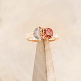 "SIDRA" - TOI ET MOI ROUND OREGON SUNSTONE ENGAGEMENT RING WITH A CRESCENT MOON SALT & PEPPER DIAMOND ACCENT & TRACER-7