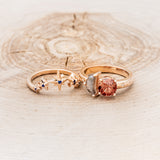 "SIDRA" - TOI ET MOI ROUND OREGON SUNSTONE ENGAGEMENT RING WITH A CRESCENT MOON SALT & PEPPER DIAMOND ACCENT & TRACER-6