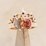 "SIDRA" - TOI ET MOI ROUND OREGON SUNSTONE ENGAGEMENT RING WITH A CRESCENT MOON SALT & PEPPER DIAMOND ACCENT & TRACER-1