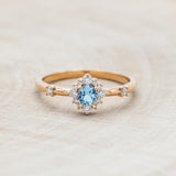 "STARLA" - ROUND CUT BLUE TOPAZ ENGAGEMENT RING WITH STARBURST DIAMOND HALO-Staghead Designs