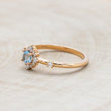 "STARLA" - ROUND CUT BLUE TOPAZ ENGAGEMENT RING WITH STARBURST DIAMOND HALO-Staghead Designs