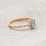 "STARLA" - ROUND CUT BLUE TOPAZ ENGAGEMENT RING WITH STARBURST DIAMOND HALO-Staghead Designs