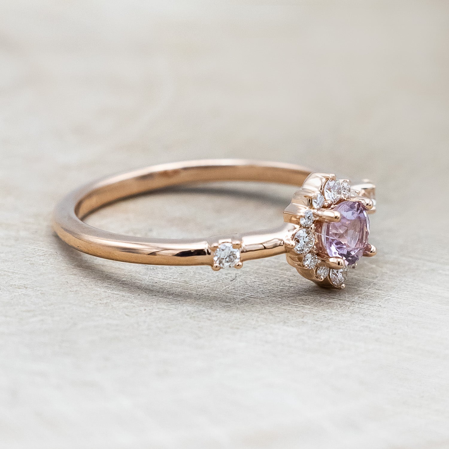 ONE-OF-A-KIND - "STARLA" - ROUND CUT DRAGON GARNET ENGAGEMENT RING WITH DIAMOND ACCENTS-Staghead Designs