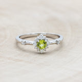 "STARLA" - ROUND CUT PERIDOT ENGAGEMENT RING WITH STARBURST DIAMOND HALO-Staghead Designs