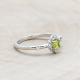 "STARLA" - ROUND CUT PERIDOT ENGAGEMENT RING WITH STARBURST DIAMOND HALO-Staghead Designs