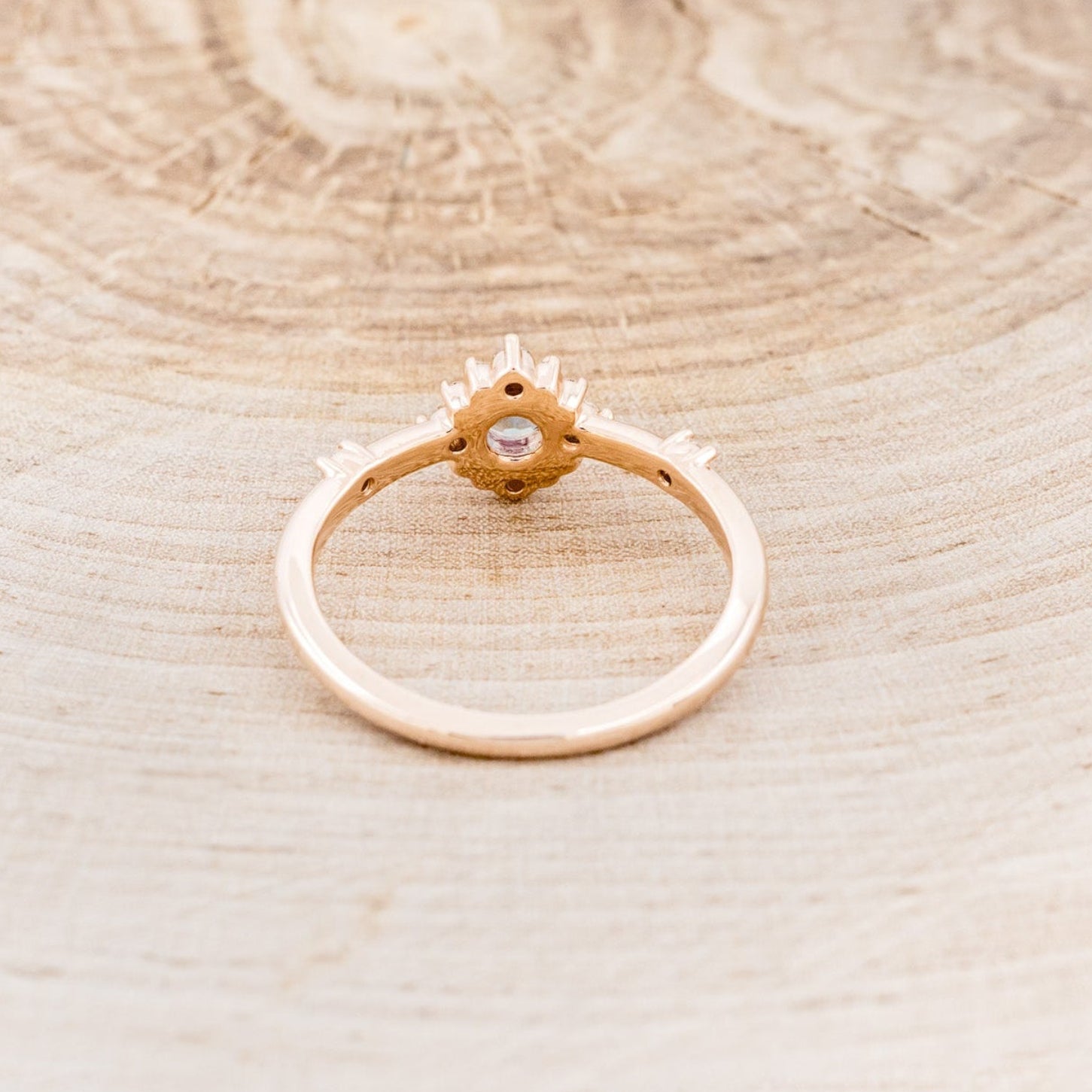 "STARLA" - ROUND CUT LAB-GROWN ALEXANDRITE ENGAGEMENT RING WITH STARBURST DIAMOND HALO-11