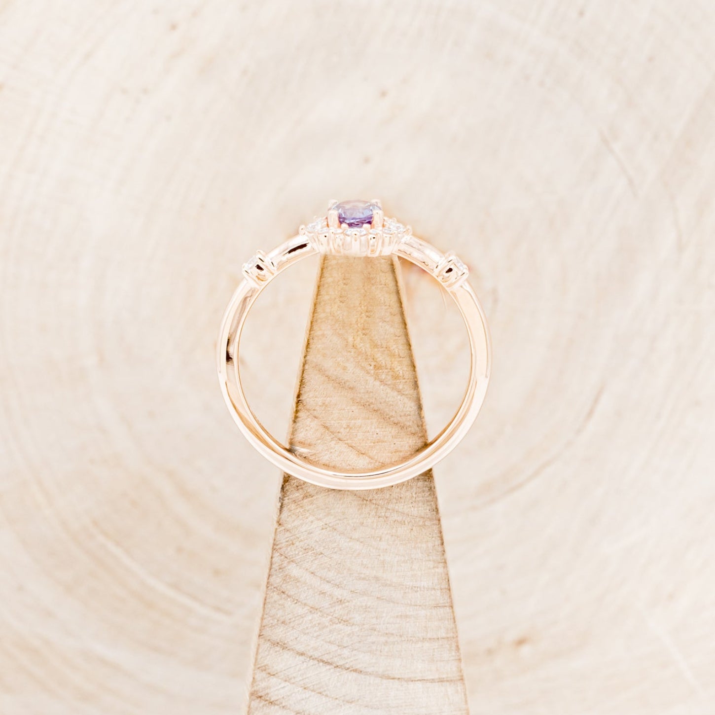 "STARLA" - ROUND CUT LAB-GROWN ALEXANDRITE ENGAGEMENT RING WITH STARBURST DIAMOND HALO-12