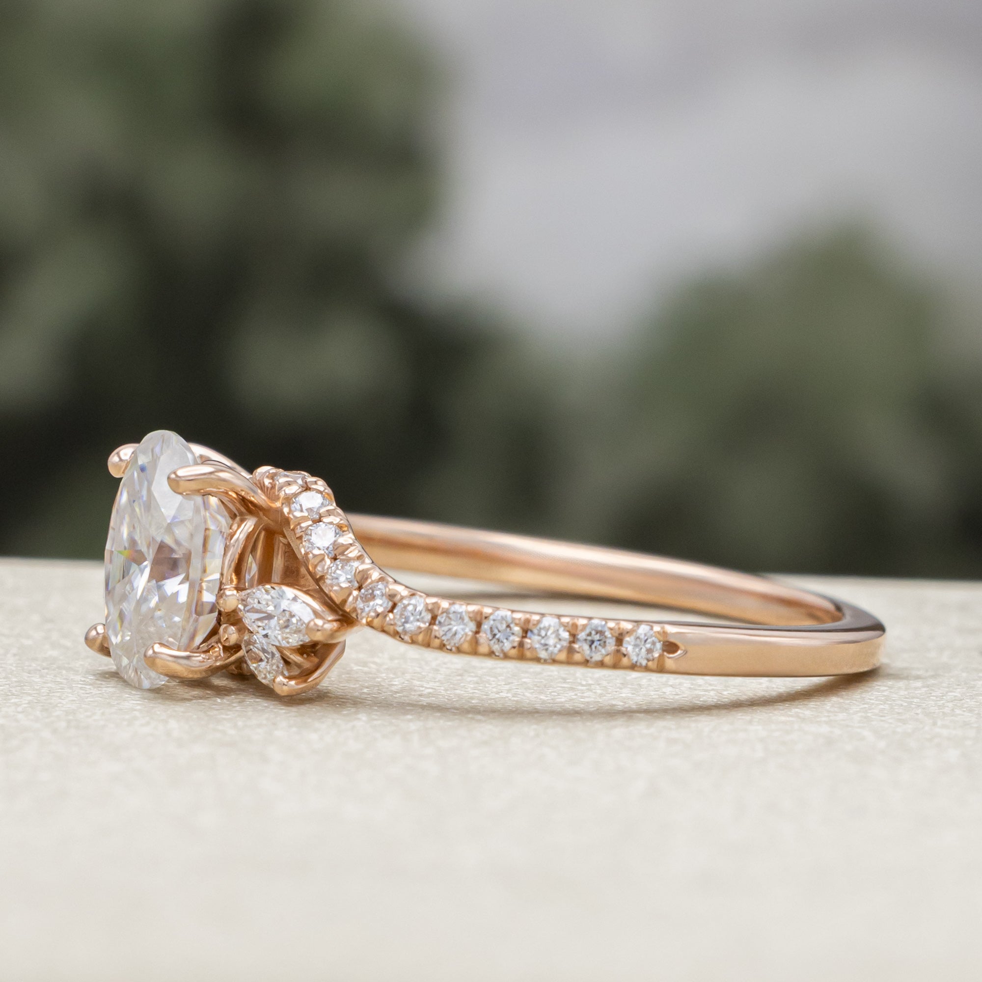 "SWAN" - OVAL CUT MOISSANITE ENGAGEMENT RING WITH DIAMOND ACCENTS-Staghead Designs