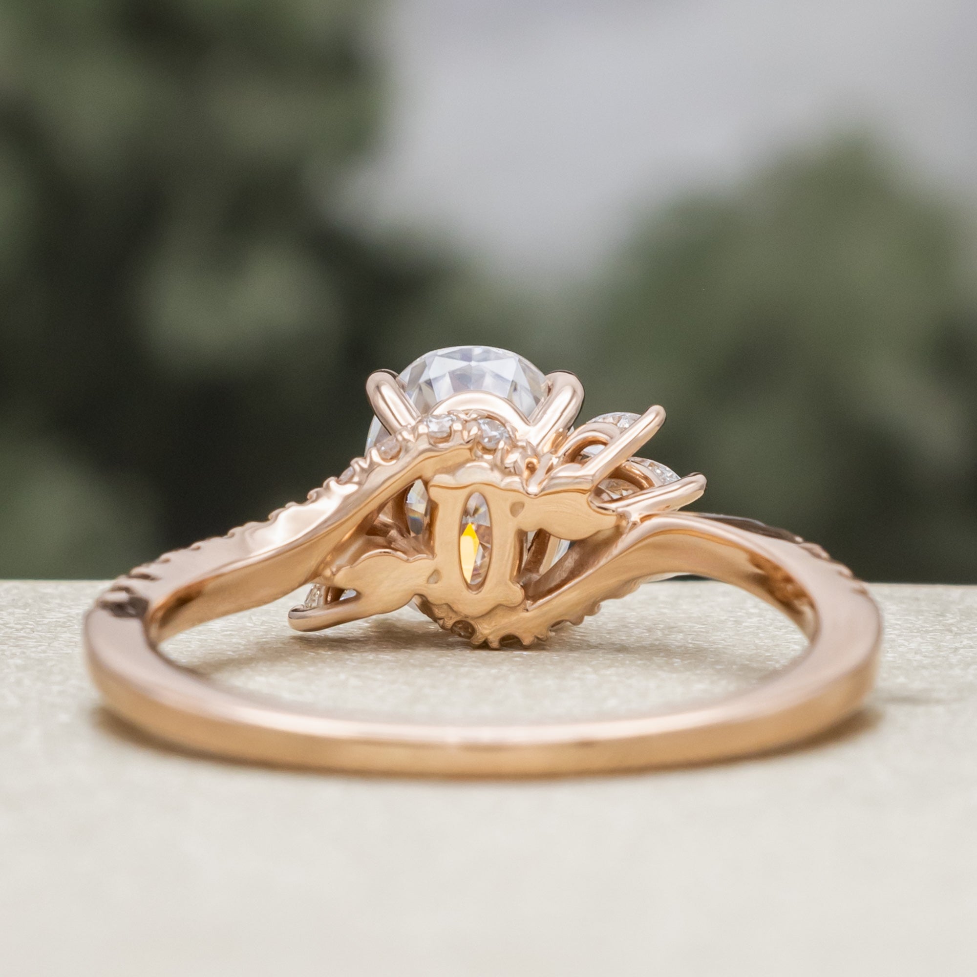 "SWAN" - OVAL CUT MOISSANITE ENGAGEMENT RING WITH DIAMOND ACCENTS-Staghead Designs