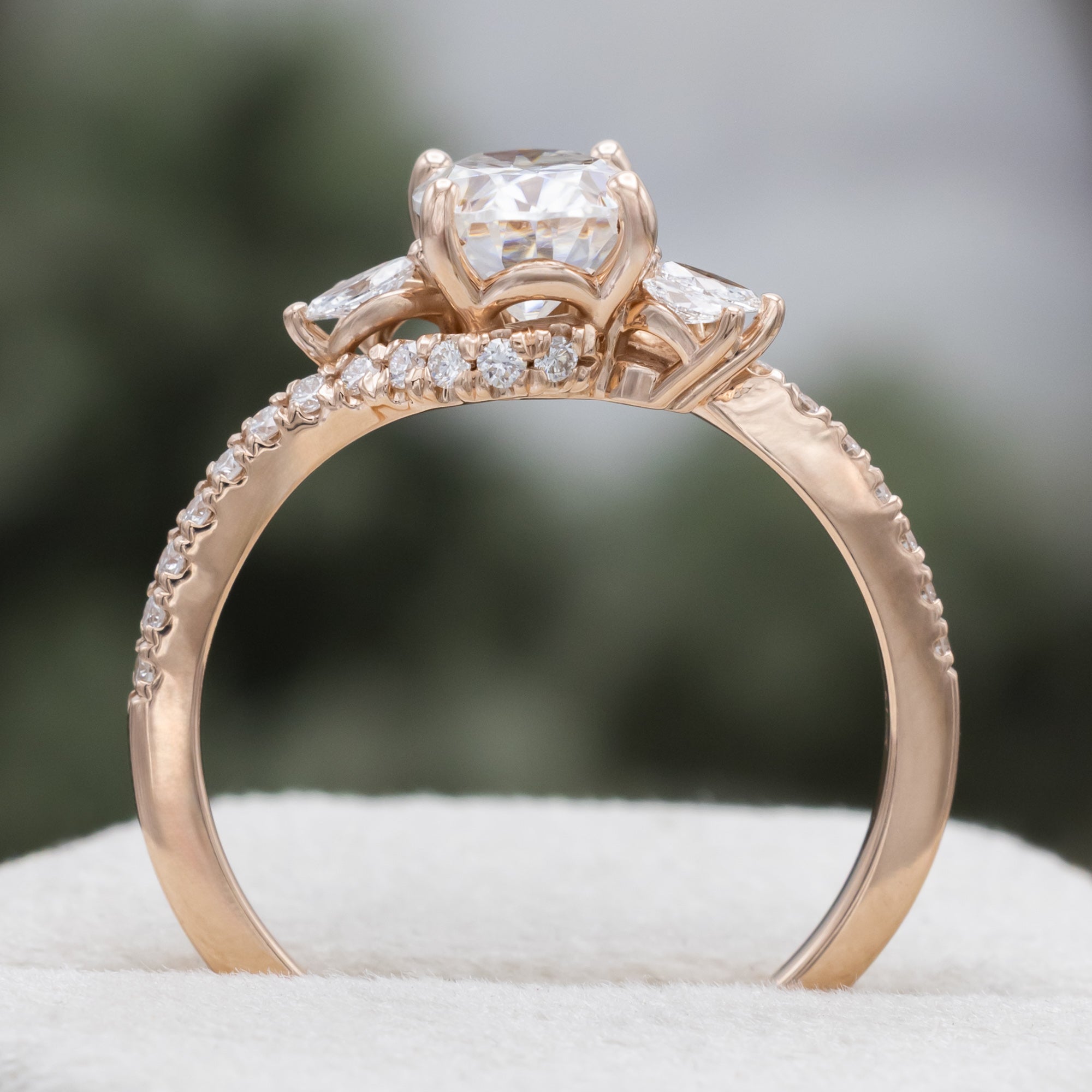"SWAN" - OVAL CUT MOISSANITE ENGAGEMENT RING WITH DIAMOND ACCENTS-Staghead Designs