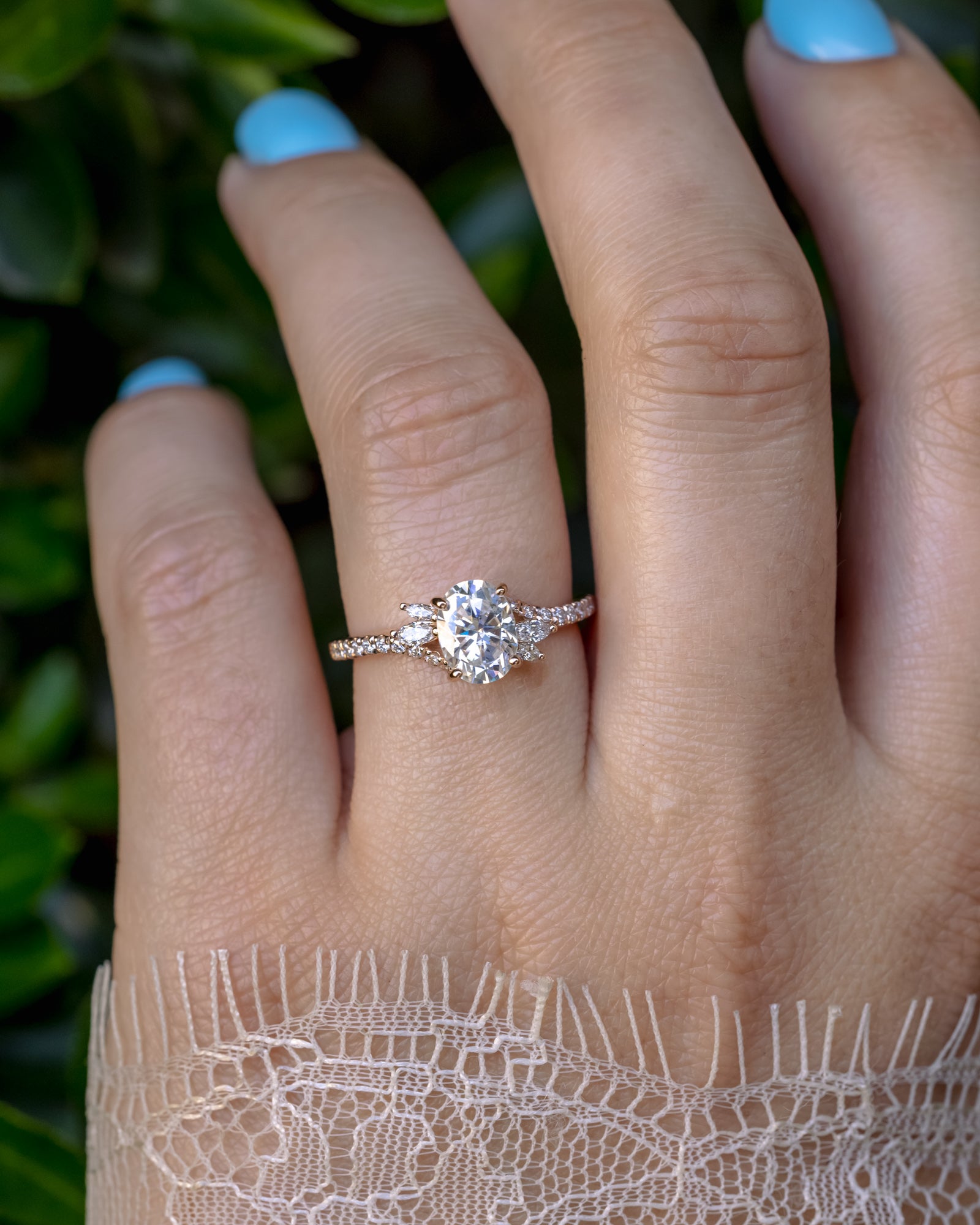 "SWAN" - OVAL CUT MOISSANITE ENGAGEMENT RING WITH DIAMOND ACCENTS-Staghead Designs