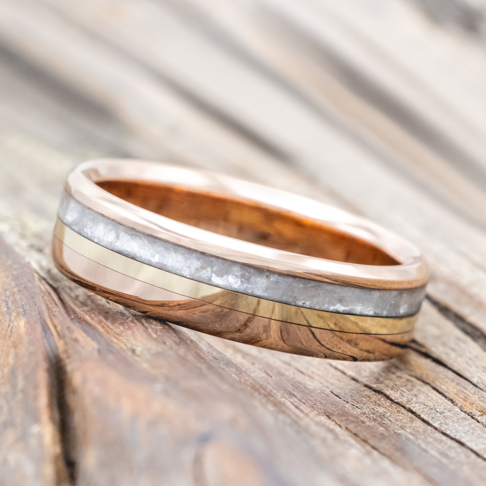 "TANNER" - DIAMOND DUST & 14K GOLD INLAY WEDDING BAND-Staghead Designs