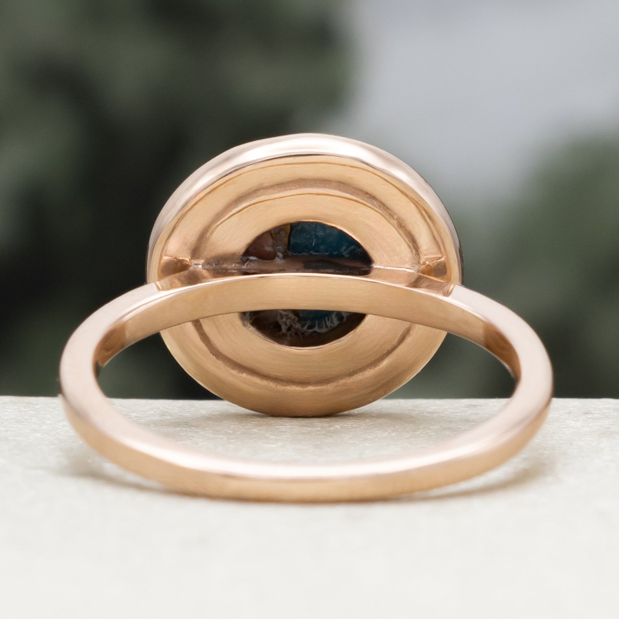 "Terra" - Bridal Suite - Round Cabochon Cut Turquoise Engagement Ring With Diamond Halo & Sama Tracers-Staghead Designs