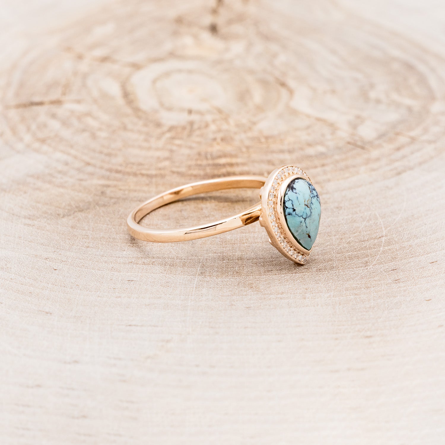 "TERRA" - PEAR-SHAPED TURQUOISE ENGAGEMENT RING WITH DIAMOND HALO - EXPEDITED-8