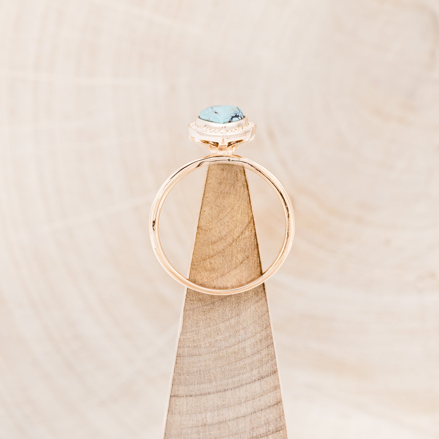 "TERRA" - PEAR-SHAPED TURQUOISE ENGAGEMENT RING WITH DIAMOND HALO - EXPEDITED-12