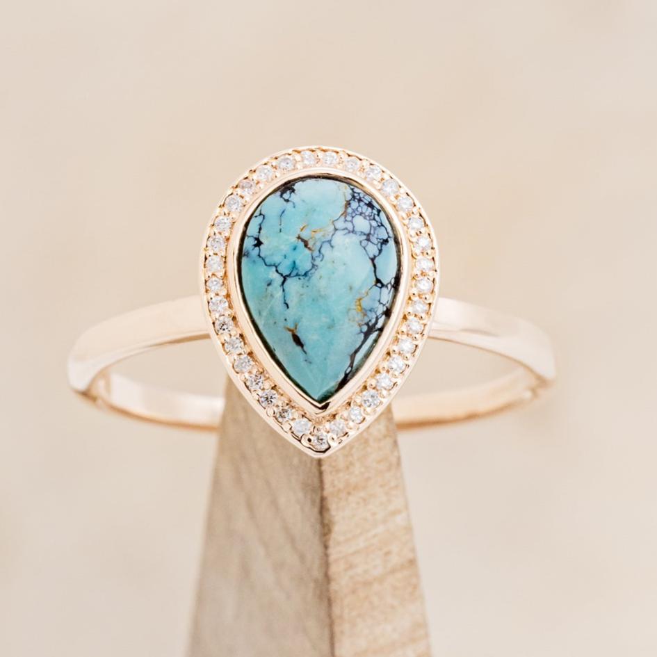 "TERRA" - PEAR-SHAPED TURQUOISE ENGAGEMENT RING WITH DIAMOND HALO-7