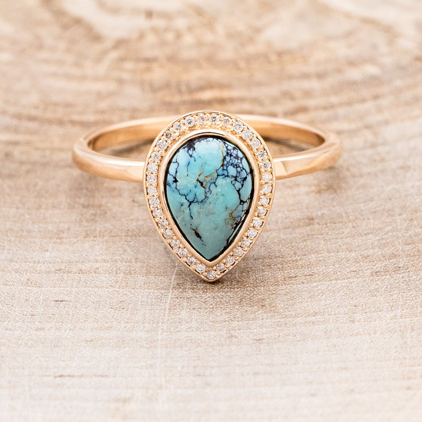 "TERRA" - PEAR-SHAPED TURQUOISE ENGAGEMENT RING WITH DIAMOND HALO-11