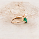 "JOSEPHINE" - TOI ET MOI MARQUISE-SHAPED LAB-GROWN EMERALD ENGAGEMENT RING WITH MOONSTONE ACCENT & FIRE & ICE OPAL INLAYS
