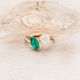 "JOSEPHINE" - TOI ET MOI MARQUISE-SHAPED LAB-GROWN EMERALD ENGAGEMENT RING WITH MOONSTONE ACCENT & FIRE & ICE OPAL INLAYS-4