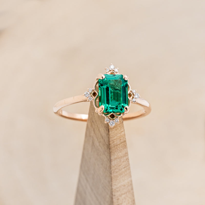 "TREVA" - EMERALD CUT LAB-GROWN EMERALD ENGAGEMENT RING WITH DIAMOND ACCENTS