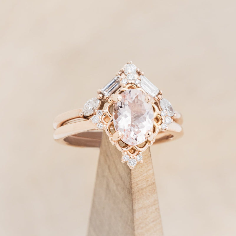 "TREVA" - OVAL MORGANITE ENGAGEMENT RING WITH DIAMOND ACCENTS & "MELODY" TRACER-1