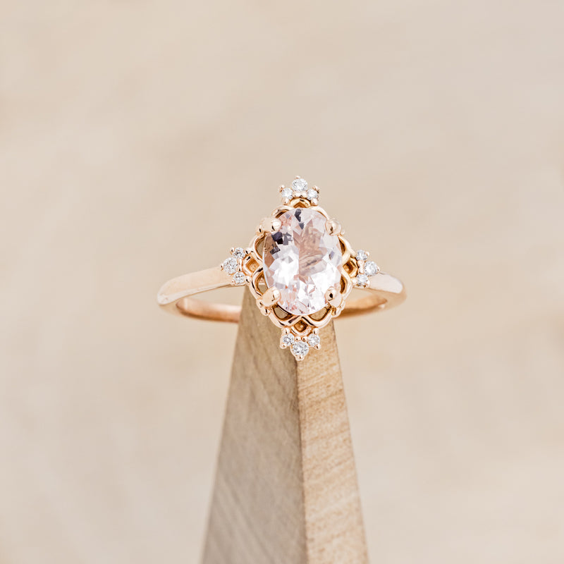 "TREVA" - OVAL MORGANITE ENGAGEMENT RING WITH DIAMOND ACCENTS & "MELODY" TRACER-7