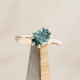 "TULIP" - DIAGONAL SET OVAL MOSS AGATE SOLITAIRE ENGAGEMENT RING-Staghead Designs