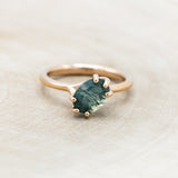 "TULIP" - DIAGONAL SET OVAL MOSS AGATE SOLITAIRE ENGAGEMENT RING-Staghead Designs