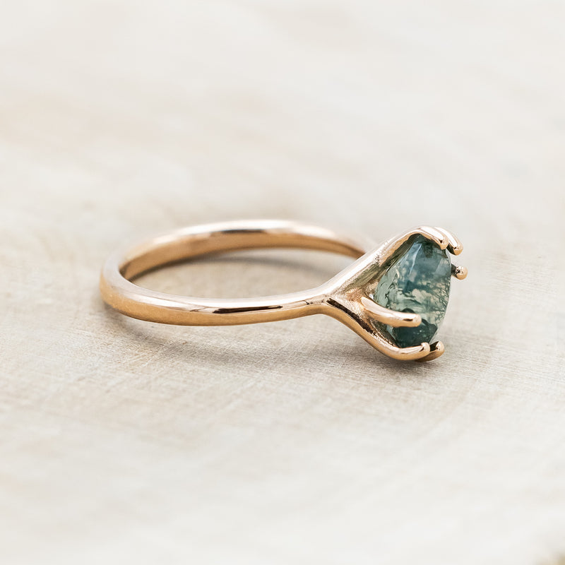 "TULIP" - DIAGONAL SET OVAL MOSS AGATE SOLITAIRE ENGAGEMENT RING-Staghead Designs