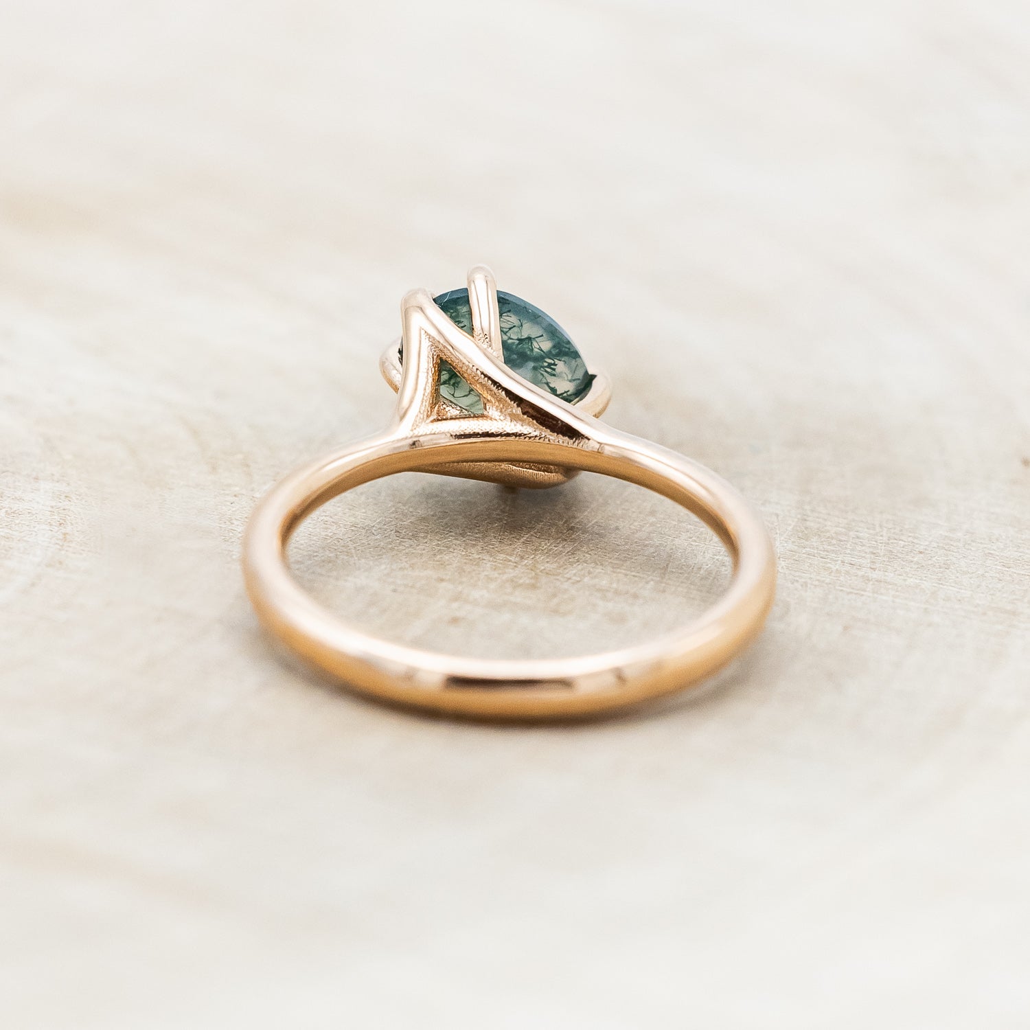 "TULIP" - DIAGONAL SET OVAL MOSS AGATE SOLITAIRE ENGAGEMENT RING-Staghead Designs