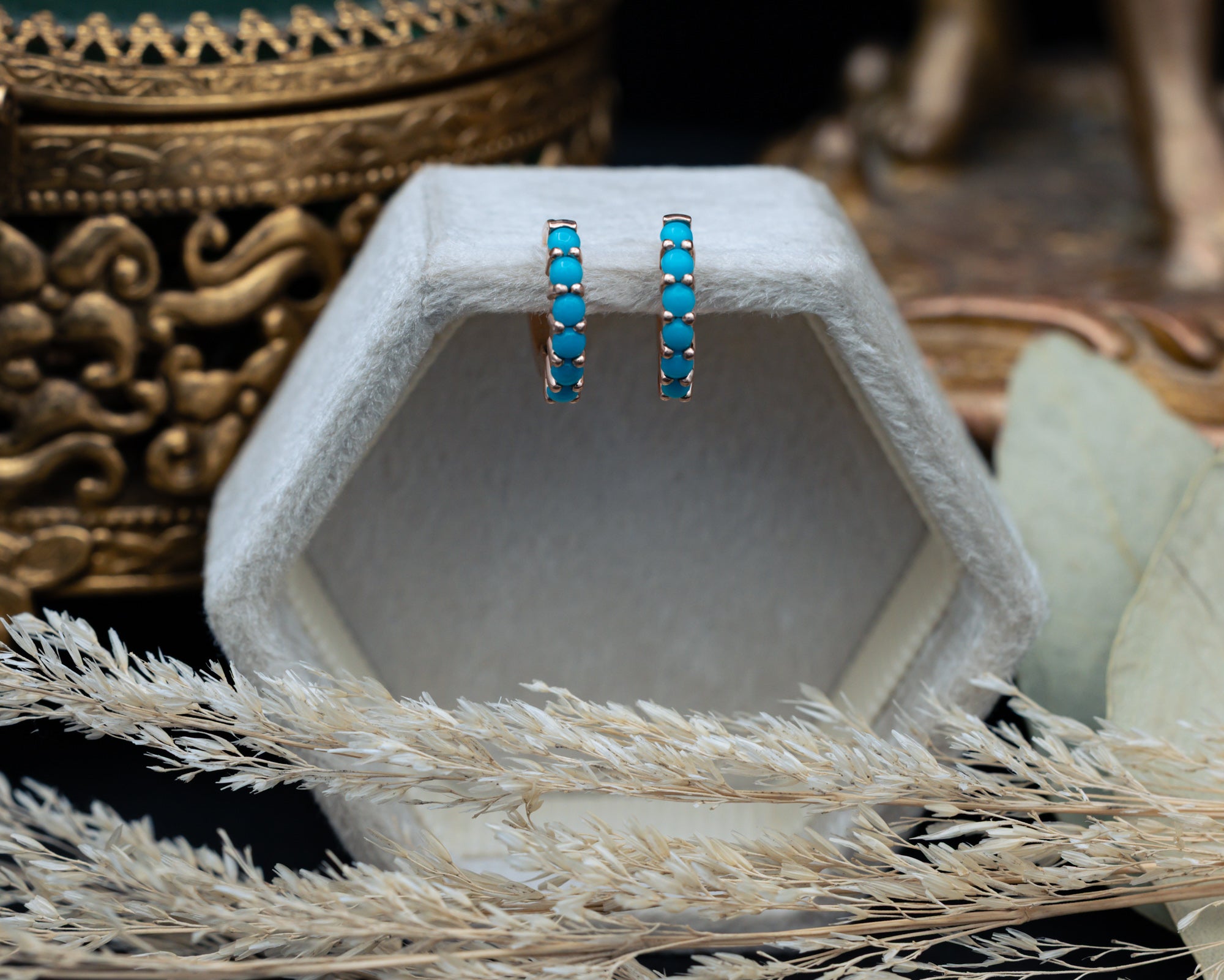 TURQUOISE HUGGIE HOOP EARRINGS-Staghead Designs