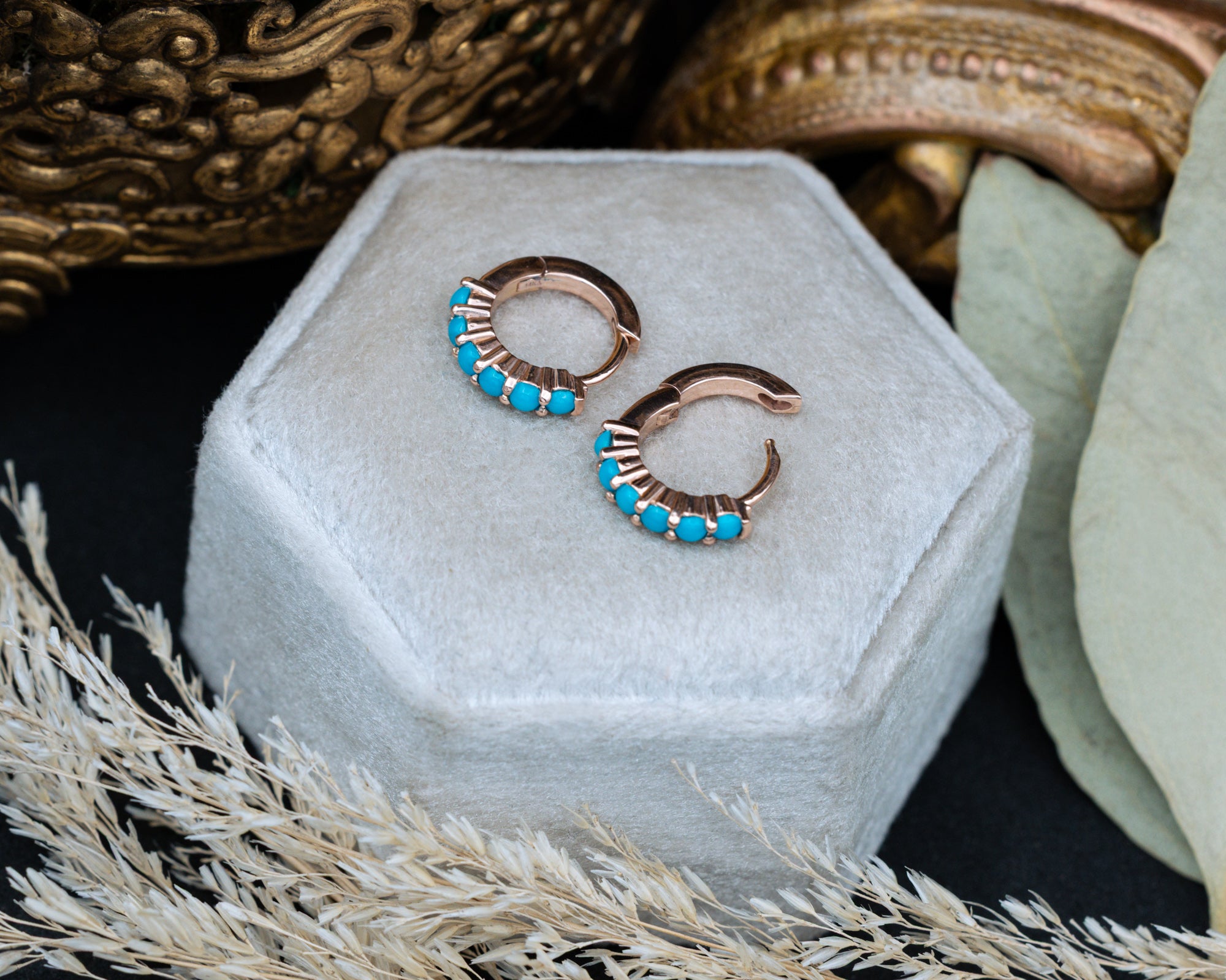 TURQUOISE HUGGIE HOOP EARRINGS-Staghead Designs