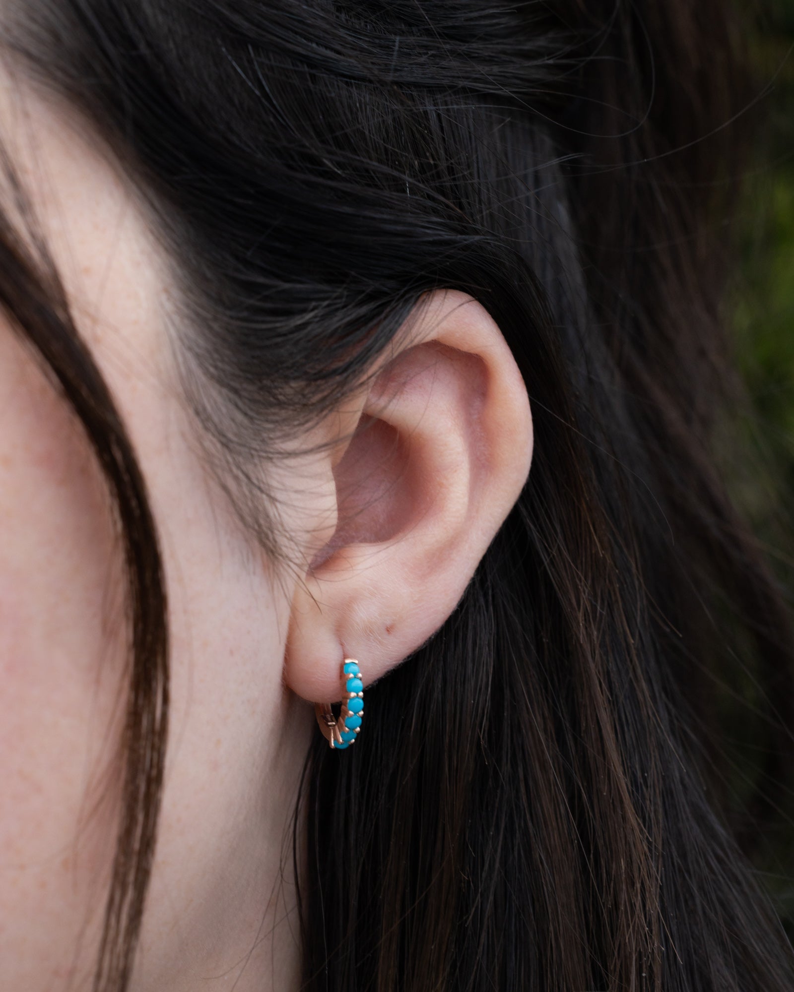 TURQUOISE HUGGIE HOOP EARRINGS-Staghead Designs