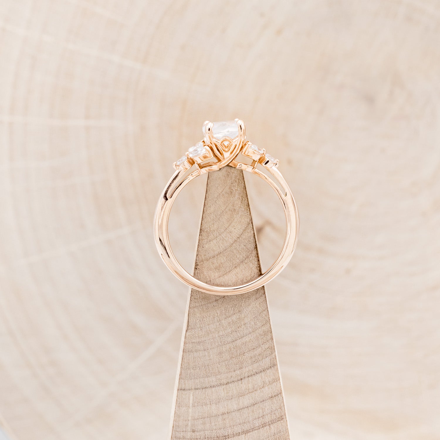 "BLOSSOM" - ROUND CUT MOONSTONE ENGAGEMENT RING WITH LEAF SHAPED DIAMOND ACCENTS-6