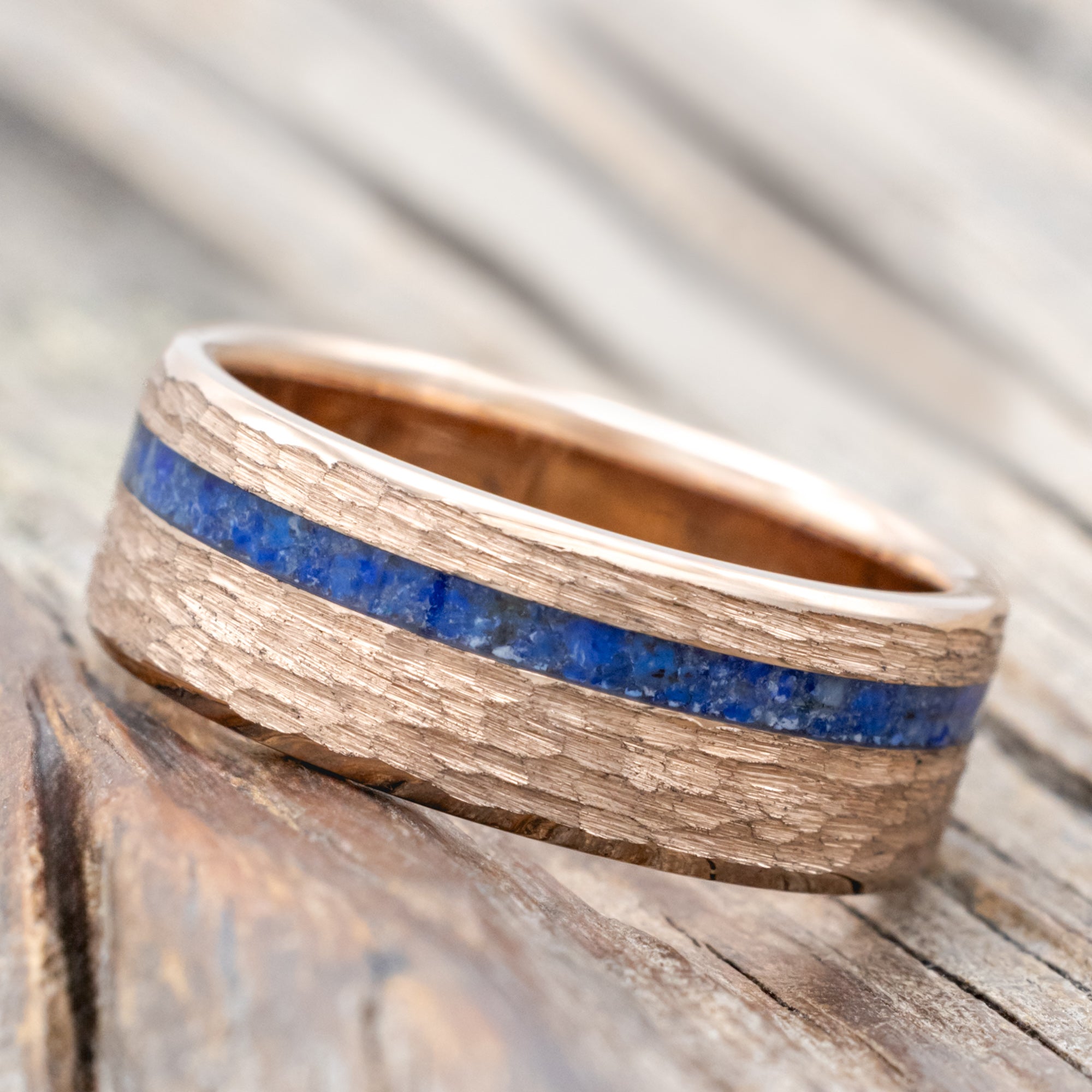 "Vertigo" - Lapis Lazuli Wedding Band With Custom Finish-Staghead Designs