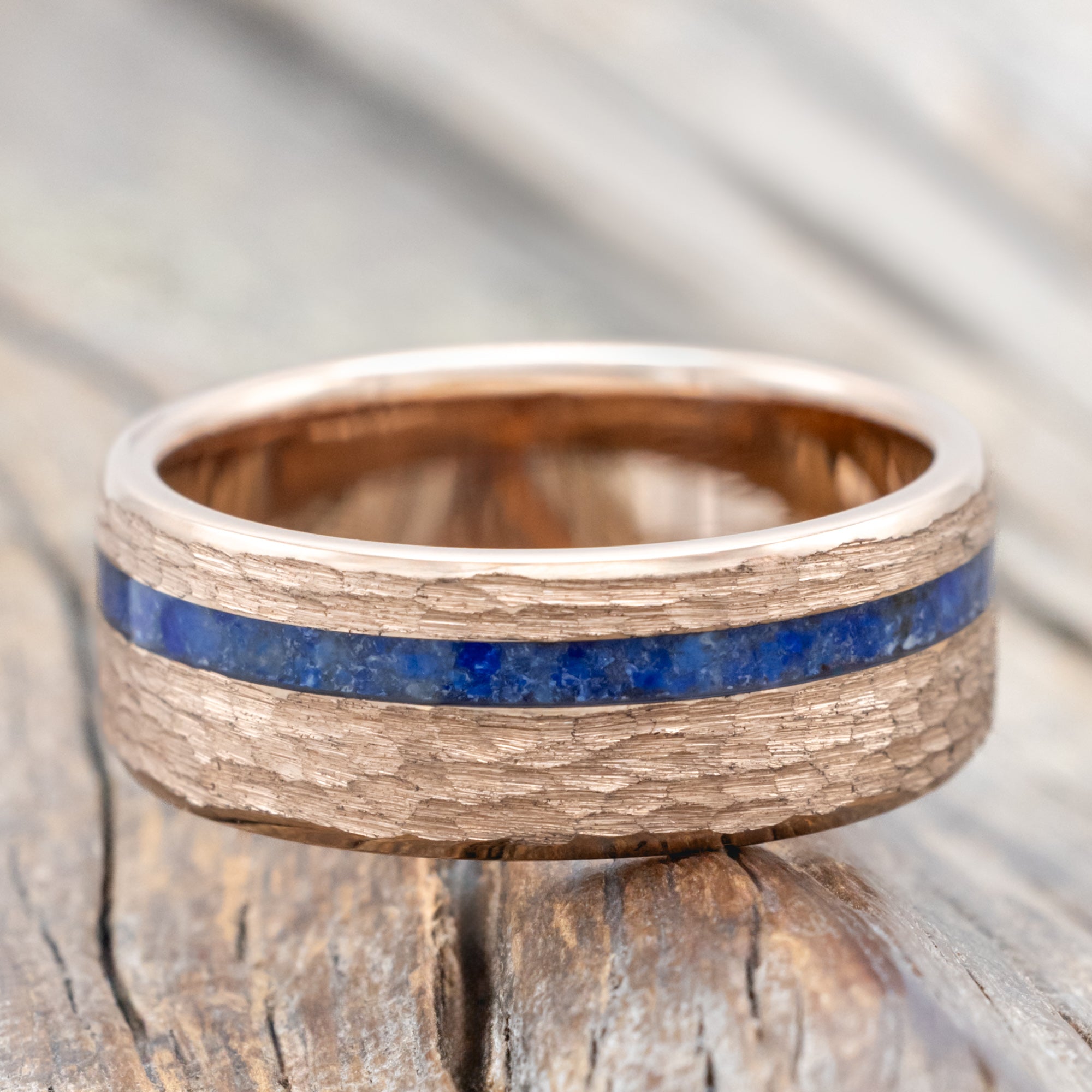 "Vertigo" - Lapis Lazuli Wedding Band With Custom Finish-Staghead Designs