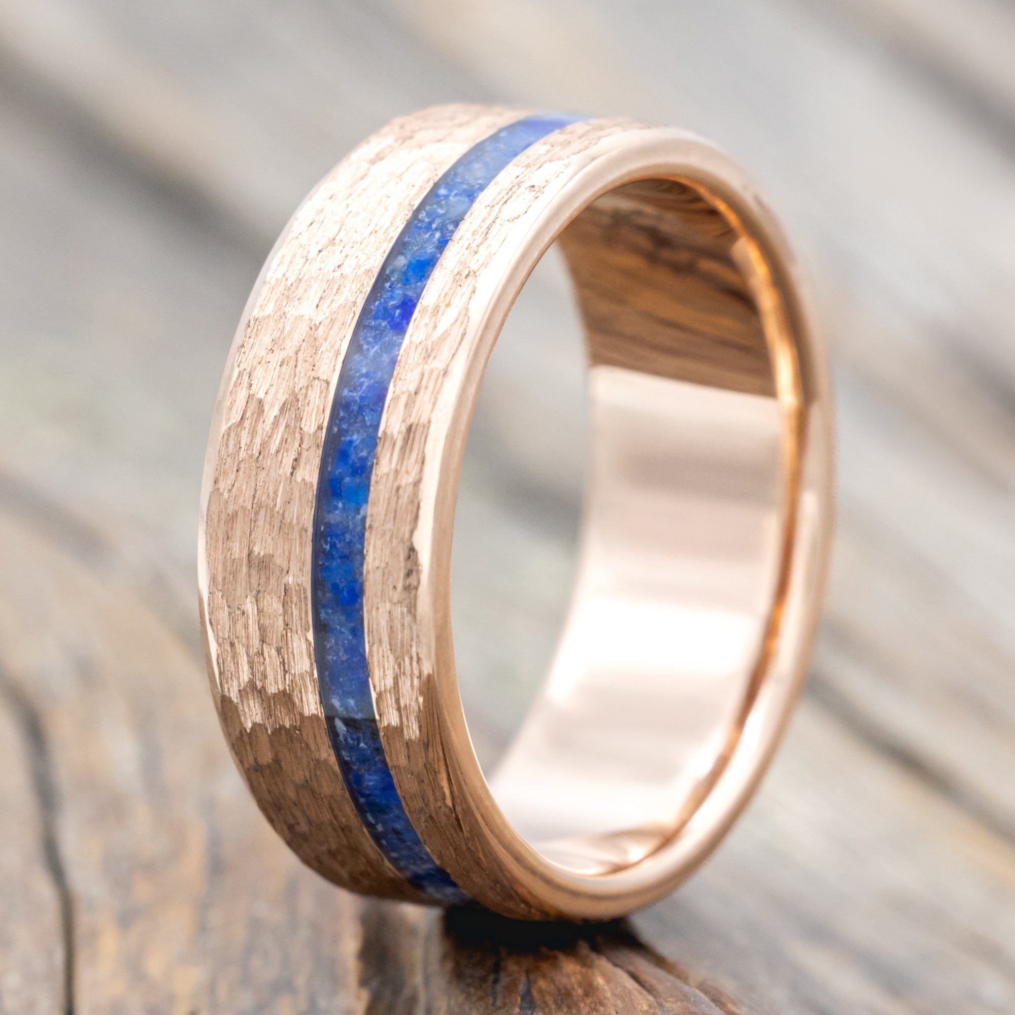 "Vertigo" - Lapis Lazuli Wedding Band With Custom Finish-Staghead Designs