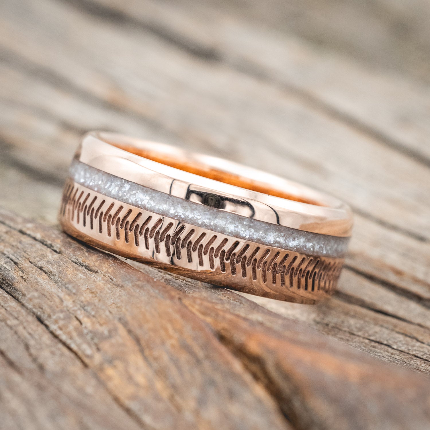 "VERTIGO" - TIRE TREAD ENGRAVED & DIAMOND DUST WEDDING RING-Staghead Designs