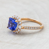 "OPHELIA" - CUSHION CUT TANZANITE ENGAGEMENT RING WITH DIAMOND HALO & ACCENTS - 14K ROSE GOLD & 14K WHITE GOLD - SIZE 4 1/2-Staghead Designs