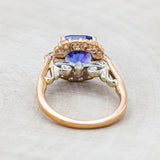 "OPHELIA" - CUSHION CUT TANZANITE ENGAGEMENT RING WITH DIAMOND HALO & ACCENTS - 14K ROSE GOLD & 14K WHITE GOLD - SIZE 4 1/2-Staghead Designs