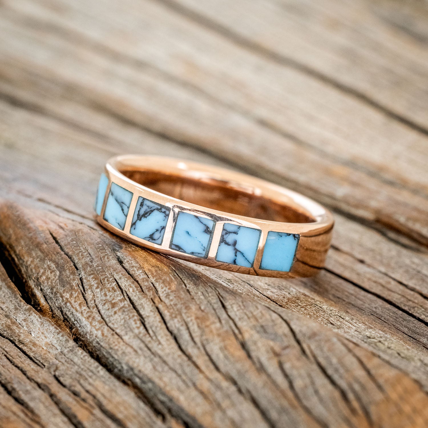 SEVEN WINDOWS WITH BLACK & BLUE TRUSTONE INLAY WEDDING RING-2