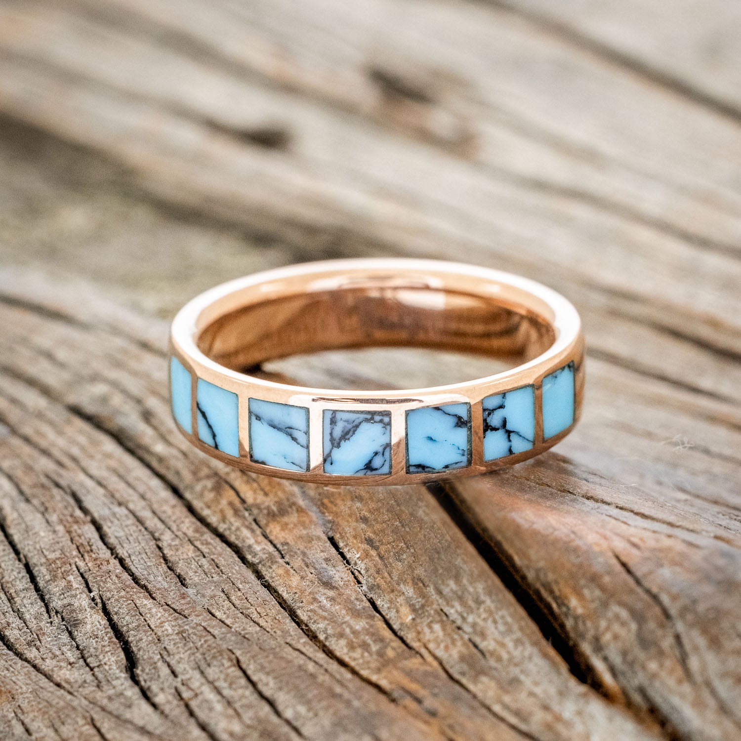 SEVEN WINDOWS WITH BLACK & BLUE TRUSTONE INLAY WEDDING RING-3